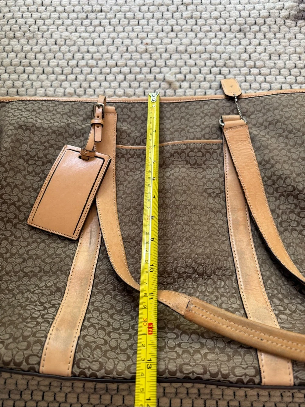 Coach Brown Signature Canvas Duffel with Tan Leather Trim
